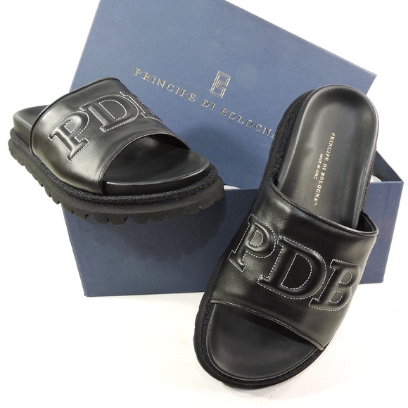 PRINCIPE DI BOLOGNA ?? MEN\'S SOFT BLACK LEATHER FLAT SUMMER SANDALS PRINCIPE DI BOLOGNA ?? MEN main image 4